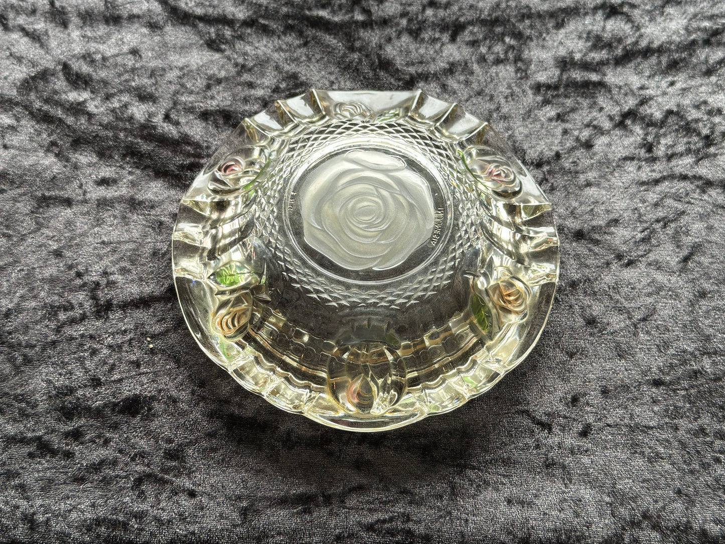 FROSTED ROSE AND CLEAR BOWL ASHTRAY
