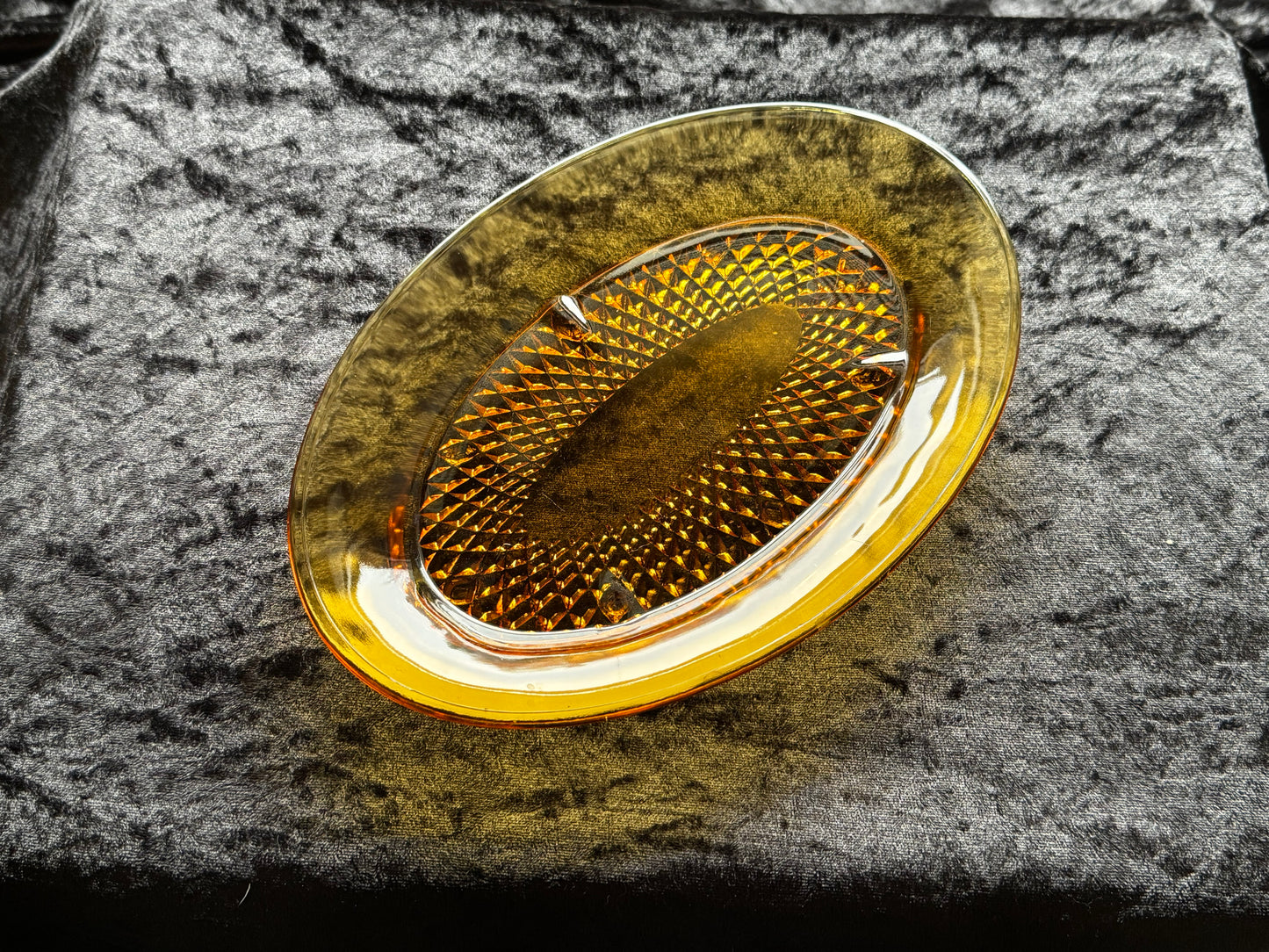 Vintage Amber Glass Diamond Tray