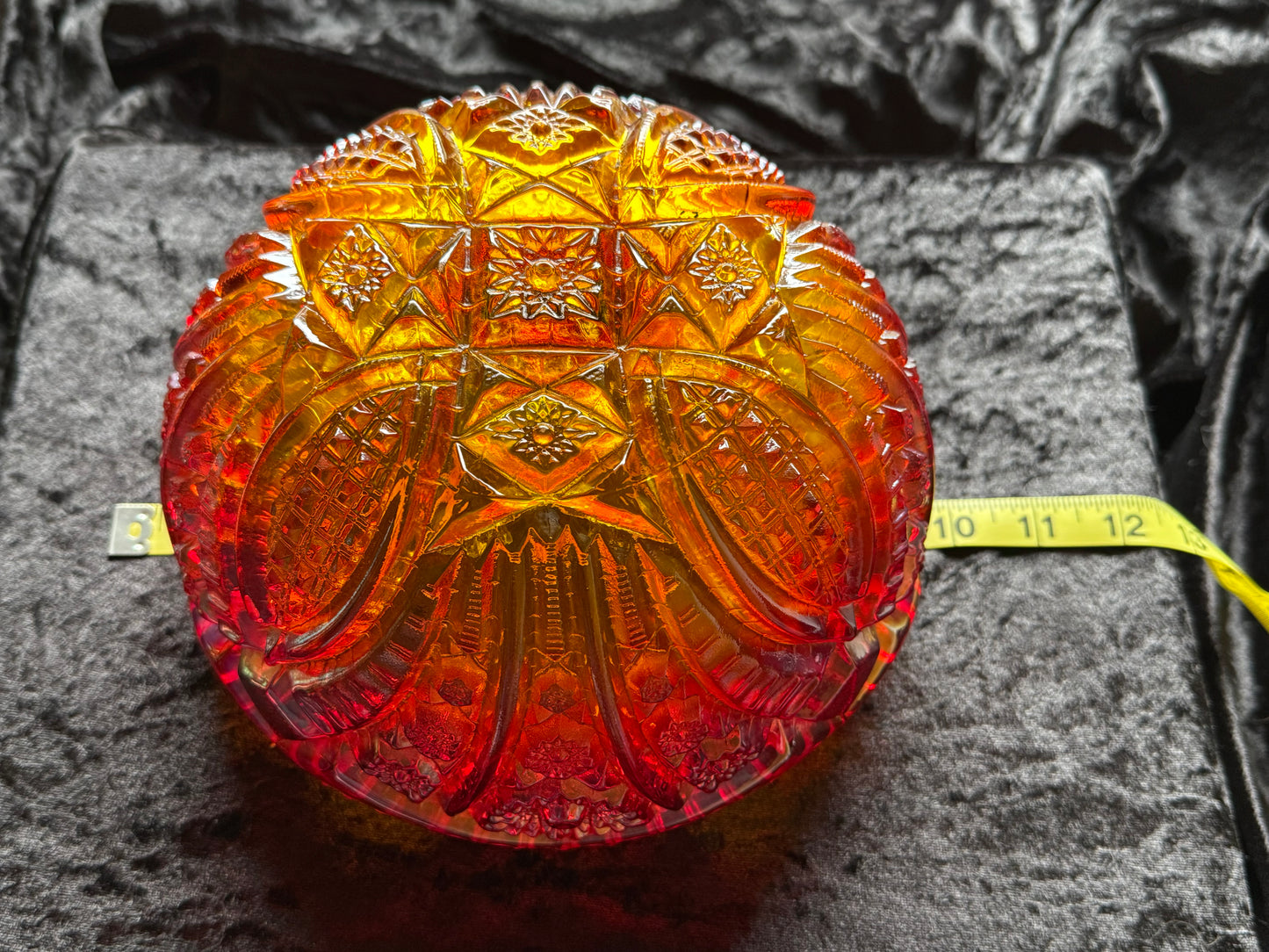 Vintage Amberina Flame Heritage Valtec Carnival Glass Bowl Iridescent Orange